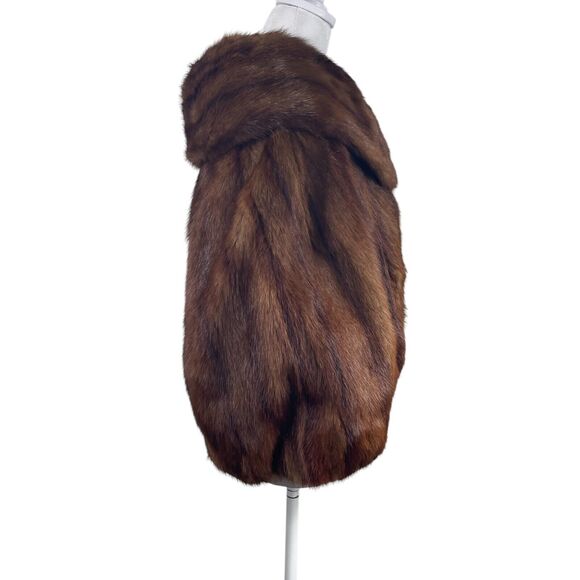 VTG 60s Brown Mink Marmot Fur Stole Wrap Shawl Jacket Mob Wife Old Money POCKETS - Picture 5 of 9